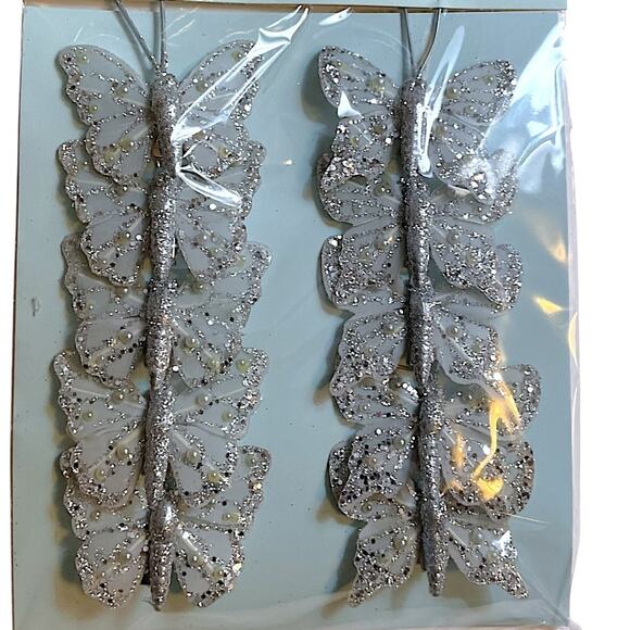 Silver Clip On Butterfly Christmas Mini Tree Ornaments 3 Sets of 10 - Picture 2 of 4